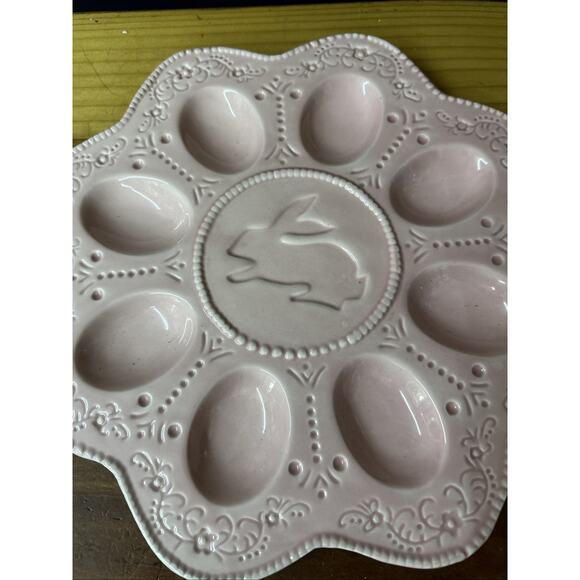 Deviled Egg Plate Celebrate It Light Pink Embossed Scalloped Edges 11” - Picture 2 of 4